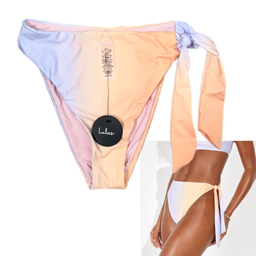Lulus Ocean Skies Side Tie Bikini Bottom - Orange/Purple Ombré (XS)